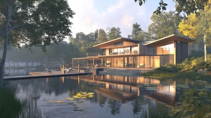 Obraz premium A contemporary eco-friendly home with a detailed 3D floor plan,