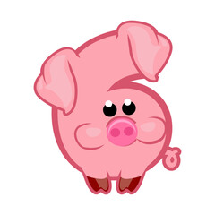 Cartoon number 6 like pink pig, figure Six. Cartoon of number with a animal concept. Calligraphy, lettering, typography for your Education cards or game
