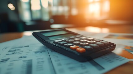 Calculator on Budget Sheet Displaying Property Loan Expenses for Cost-Conscious Financing