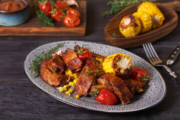 Slow cooked pork spare ribs in a barbecue sauce