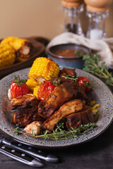 Slow cooked pork spare ribs in a barbecue sauce