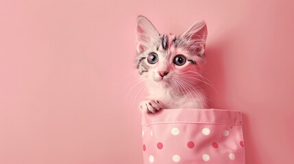 Adorable cat with ribbons on background. Whimsical and charming pet