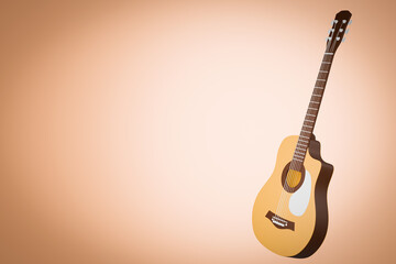 Fototapeta premium Acoustic guitar, isolated on yellow background. 3D illustration rendering