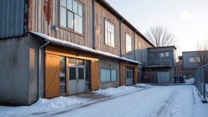 A building is covered in snow