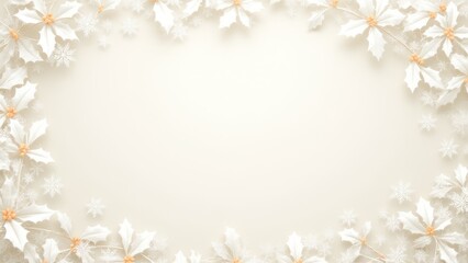 Obraz premium White holly leaves and snowflakes on a beige background