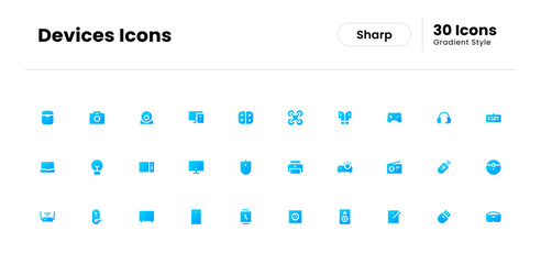 Devices icon set. device, technology, phone, computer, web, smartphone, internet, laptop, business, electronic. Vector gradient fill icon illustration