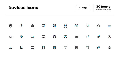 Devices icon set. device, technology, phone, computer, web, smartphone, internet, laptop, business, electronic. Vector mix gradient icon illustration