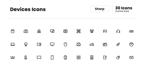 Devices icon set. device, technology, phone, computer, web, smartphone, internet, laptop, business, electronic. Vector outline icon illustration