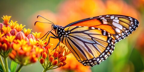 Fototapeta premium monarch butterfly feeding on flower with extreme close-up view