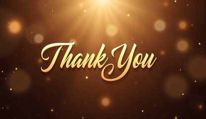 Thank You inscription in golden letters with sparkling lights on a brown background for festive occasions
