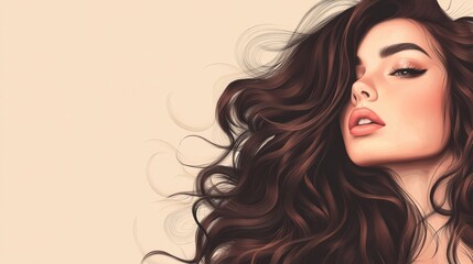 Beautiful woman with voluminous, natural curls, isolated on a neutral beige background