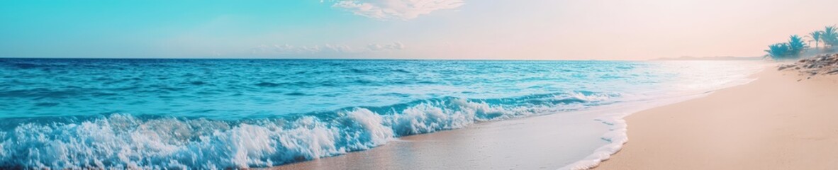 Beach with gentle waves rolling onto smooth sand, isolated for a serene coastal scene