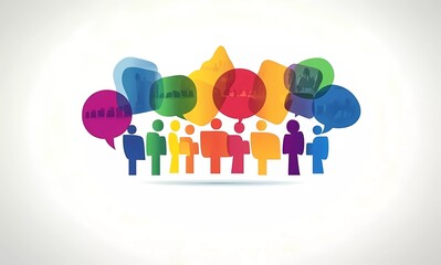 Colorful vector illustration of speech bubbles in different colors, forming the shape and outline of people talking to each other on a white background