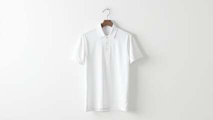White polo shirt hanging on a hanger