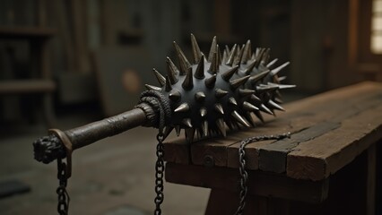 Of spikes on a wooden bench