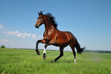 3D Horse Galloping in Lush Green Field

