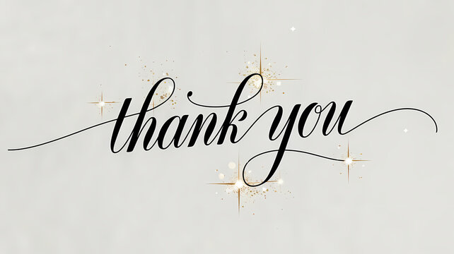 Thank You inscription with elegant script and sparkling accents on light background