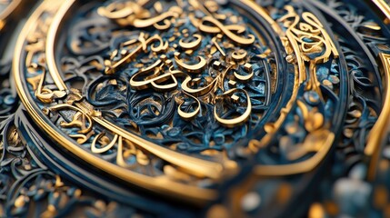Intricate Gold Arabic Calligraphy on Decorative Surface