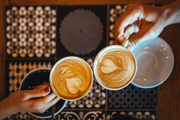 Close-Up of Cappuccino Art in Cafe Setting