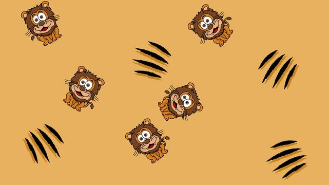 Several lions in random movements on an color and green background - animation