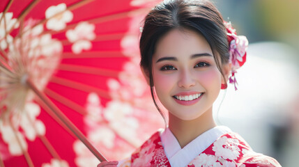 着物姿の笑顔の若い日本人女性