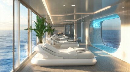 An advanced cruise spa with floating therapy chambers