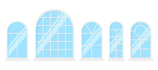 Fototapeta premium Set of arch window frame glass house window flat illustration clipart