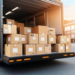 Delivery Truck Full of Cardboard Boxes, Logistics and Transportation, Shipping and Freight