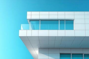 blank white billboard situated on a modern building offering a canvas for expressive advertising set against a clear blue sky emphasizing urban lifestyle and open possibilities