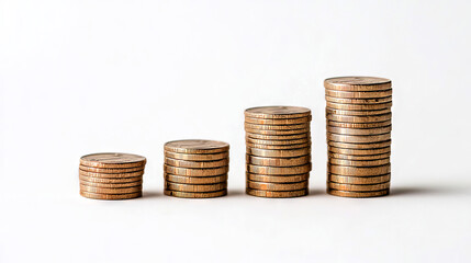 Stacked coins of varying heights symbolize financial growth and investment potential against a minimalist background.