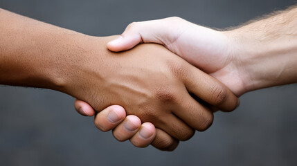 Handshake between diverse individuals symbolizing unity and collaboration