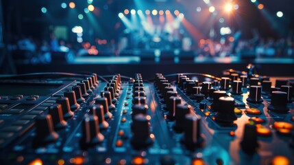 Defocused stage equipment and dimmed lighting enhance the entrancing ambiance of the concert.