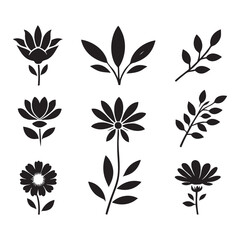Silhouette set of flower on white background