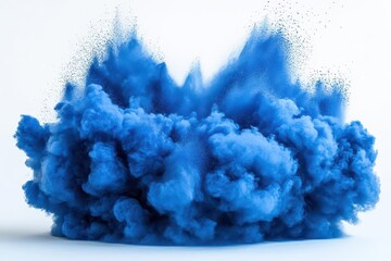 Fototapeta premium bright cyan blue powder burst during a holi festival explosion against a white background the dynamic composition captures the joyous spirit of color and celebration