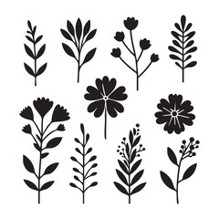 Silhouette set of flower on white background