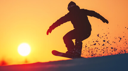 Snowboarder soars against vibrant sunset sky