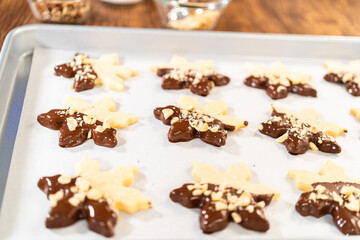 Making Cutout Sugar Cookies, Chocolate-Dipped, Hazelnut-Sprinkled