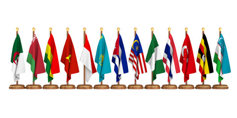 Set flags partners BRICS on white background. Isolated 3D illustration