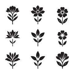 Silhouette set of flower on white background