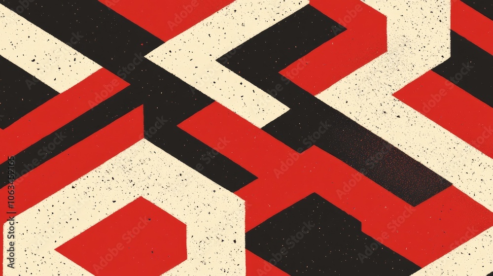 Poster A composition of diagonal lines with overlapping hexagons and rectangles, featuring soft gradients and bold color contrasts