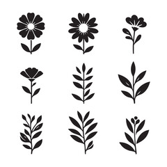 Silhouette set of flower on white background