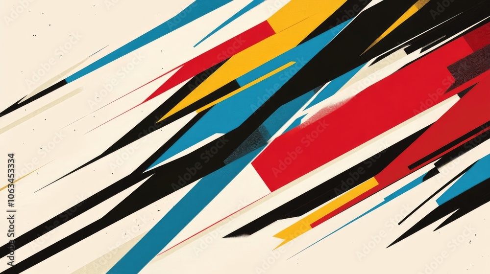 Poster a sleek background featuring vibrant diagonal lines intersecting with bold geometric shapes in contr