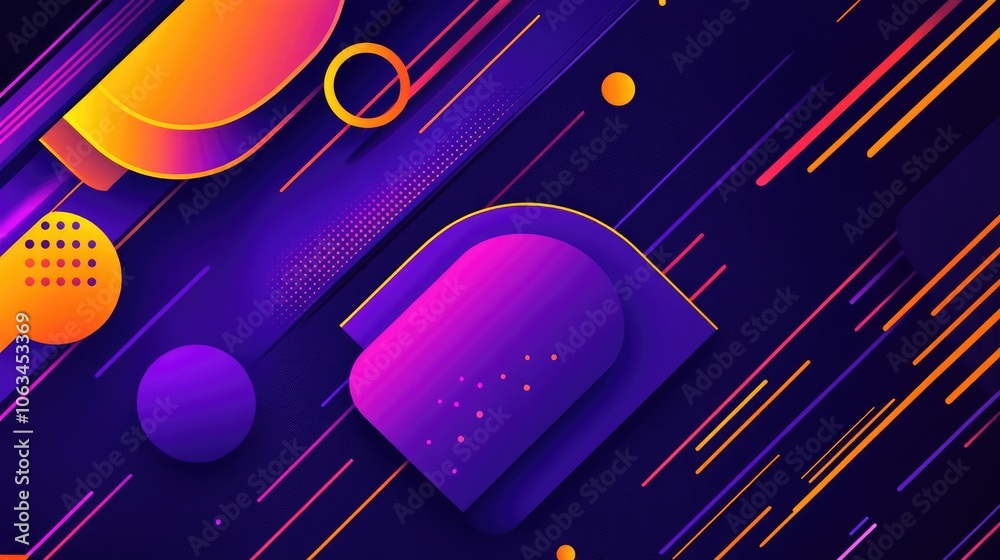 Poster a sleek background featuring vibrant diagonal lines intersecting with bold geometric shapes in contr