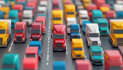 Obraz premium Highway with trucks and cars, industrial landscape, 3D illustration