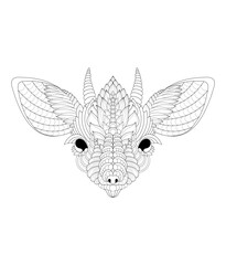 Vector illustration of black and white portrait image with stenboki. Drawn in zentangle style for t-shirt design or tattoo. Anti-stress coloring page with wild nature.