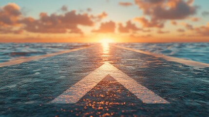 A clear road with an arrow directing towards the horizon, symbolizing the pursuit of goals and the path to achievement.
