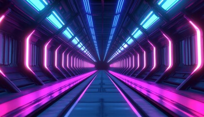 A futuristic highway glowing with neon lights, large dark space above for a sci-fi themed message, Cyberpunk, 3D rendering