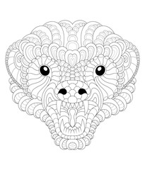 Vector illustration of black and white rasamaha image. Drawn in zentangle style for t-shirt design or tattoo. anti stress coloring page with wildlife. Anti stress coloring page with rasamaha,