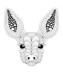 Vector illustration of black and white deer image. Drawn in zentangle style for t-shirt design or tattoo. anti stress coloring page with wildlife. Anti stress coloring page with deer,