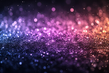 Obraz premium Vibrant gradient bokeh: purple and orange glitter lights in abstract background